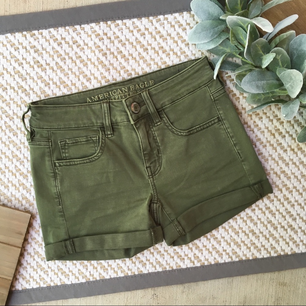 American Eagle Midi Olive/Army Green Jean Shorts